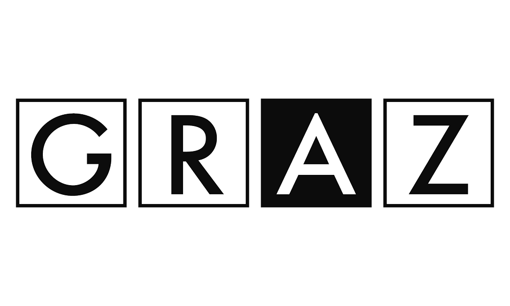 Ein schwarz-weißes Logo mit dem Wort „graz“, inspiriert von der Stadt Graz. Ein schwarz-weißes Logo mit dem Wort „graz“, inspiriert von der Stadt Graz.